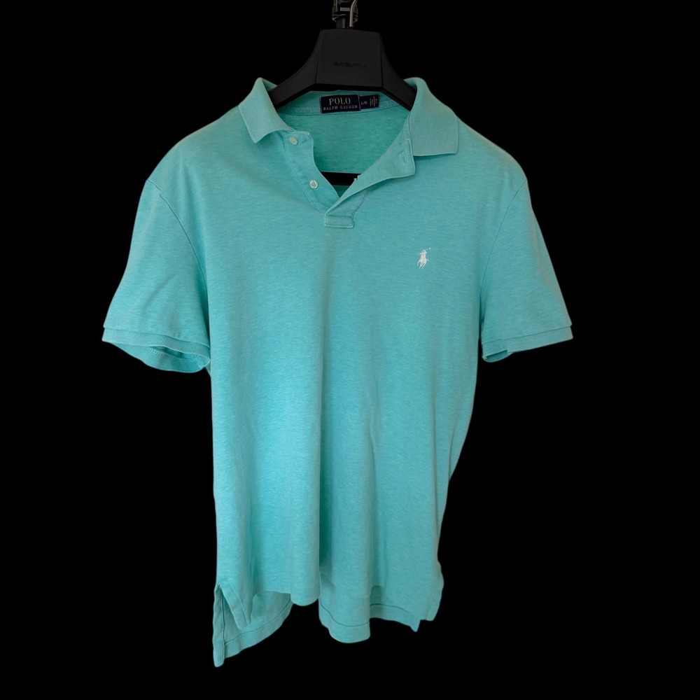 Polo Ralph Lauren Slim Fit Large Turquoise Heather Short Sleeve Polo Shirt